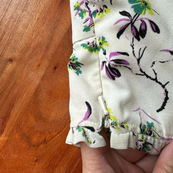 TOPSHOP US 2 Light Yellow Crop Top Ruffle Strap Tank Purple Floral Vine - Picture 5 of 7